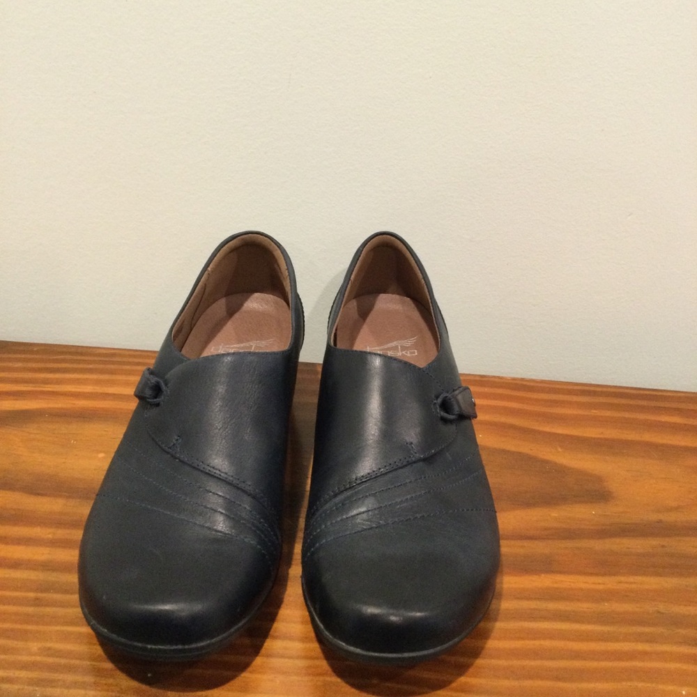 Dansko Black Leather Slip-On Flats